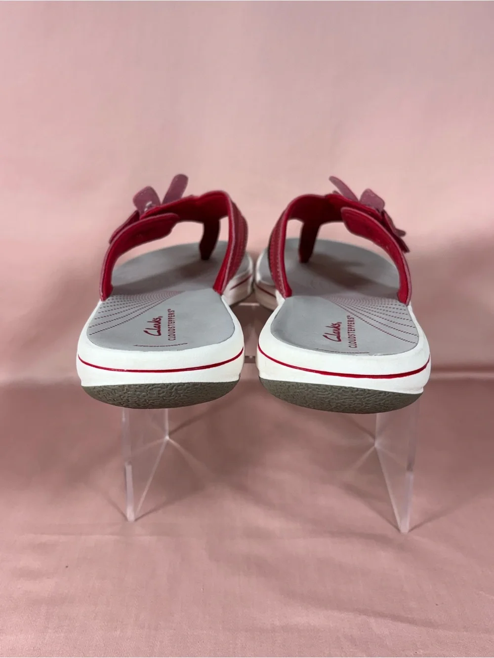 Clarks Cloudsteppers Brinkley Floral Cherry Red Flip Flop Sandals W's 9 M